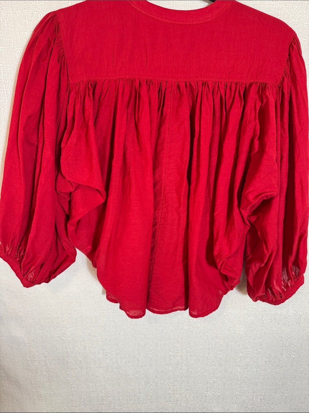 Madewell Cotton Viscose Balloon Sleeve Blouse Red Button Front Peasant Top Sz S - Picture 4 of 8